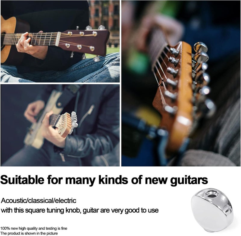MAXCHEER 6PCS Metal Big Square Shape Guitar Tuning Peg Tuners Machine Head Replacemen Buttons knob Handle Tip (Chrome Oval) - Image 2